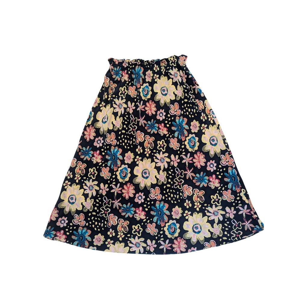 Le Fou by Wilfred Silk Maxi Skirt Black Floral Smocked Waist A-Line 100% Silk M - Picture 3 of 8